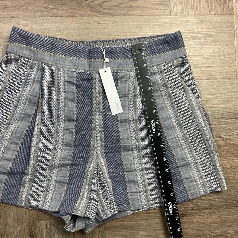 NWT‎ Drew Ivy Striped Cotton Pleated High Rise Shorts Womens Medium Indigo Blue